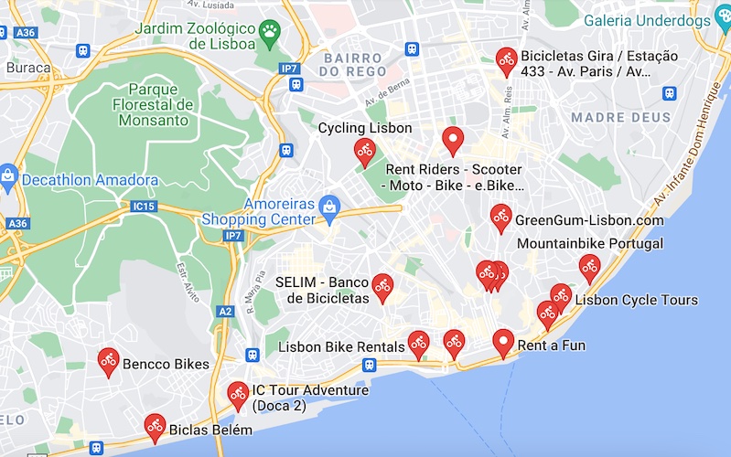 Map of Bike Rentals in Lisbon